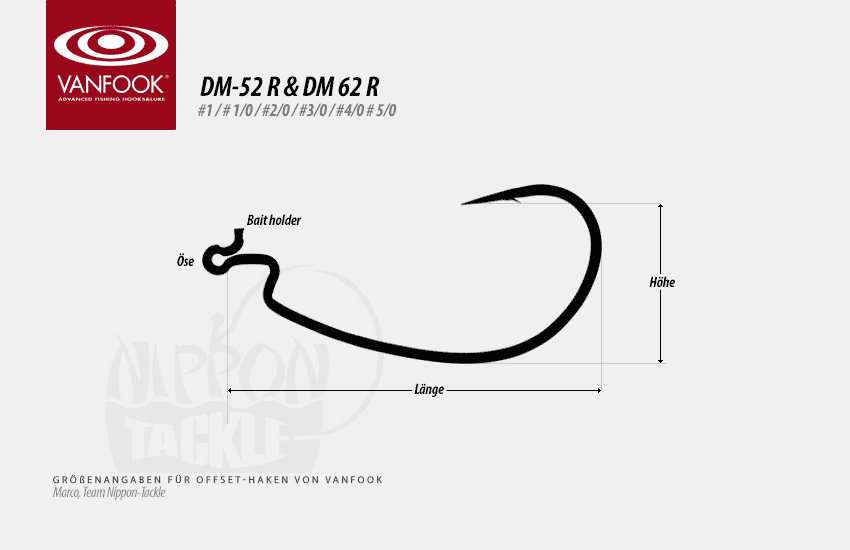 Größe VanFook DM 52 R und DM 62 R Offset-Haken