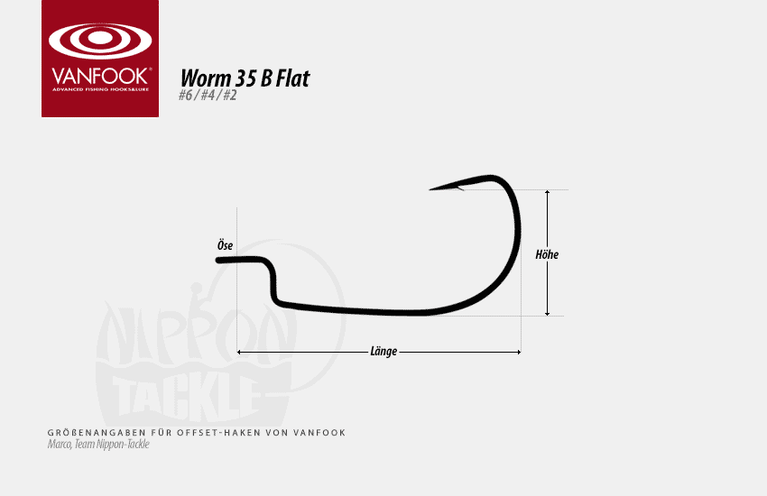 Größe VanFook Worm 35 B Flat Offset-Haken